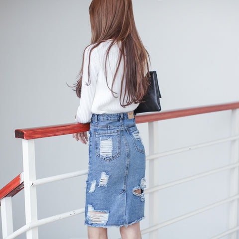 Vintage Ripped Plus Size Women Slim Office Skirt Sexy Pencil Skirt