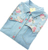 Floral Long Sleeve Plus Size Casual Denim Shirt