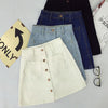 A-line Pencil Front Button High Waist Denim Small Pockets Skirt