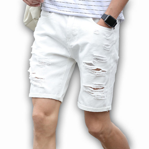Slim Regular Casual Knee Length Ripped Shorts
