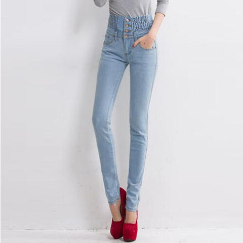 High Waist Elastic Skinny Plus Size Long Pencil Denim Jeans