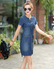 Short Sleeve Loose Plus Size V-Neck Solid Denim Dress