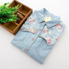 Floral Long Sleeve Plus Size Casual Denim Shirt