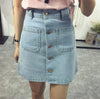 A-line Pencil Front Button High Waist Denim Small Pockets Skirt