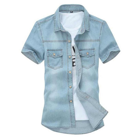 Casual Comfortable Solid Short-sleeve Korean Style Denim Shirt