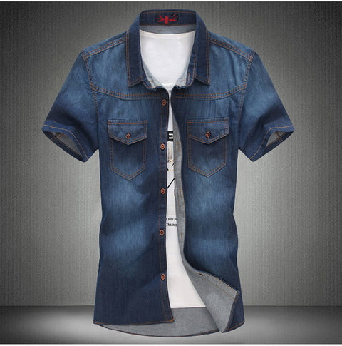 Short Sleeve Korean Style Denim Shirt