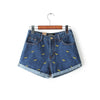 Banana Flower Embroidery Cotton Curling Plus Size Women Denim Shorts