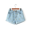 Banana Flower Embroidery Cotton Curling Plus Size Women Denim Shorts