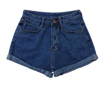 Retro High Waist  Blue Loose Curling Fashion Thin Denim Women Shorts