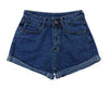 Retro High Waist  Blue Loose Curling Fashion Thin Denim Women Shorts
