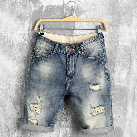 Summer Ripped Wave Denim Shorts