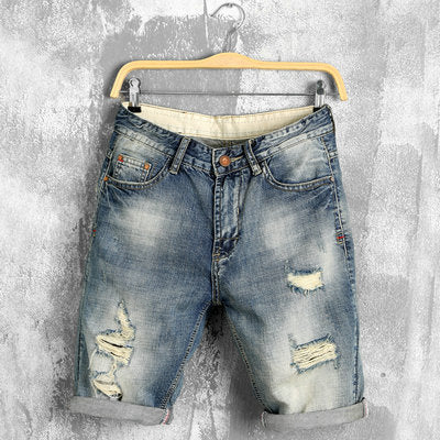 Summer Ripped Wave Denim Shorts