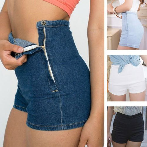 A Side Button Summer Women Slim High Waist  Denim Shorts
