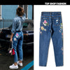 American Apparel High Waist Bird Floral 3D Embroidery Denim Jeans