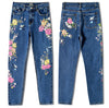 American Apparel High Waist Bird Floral 3D Embroidery Denim Jeans