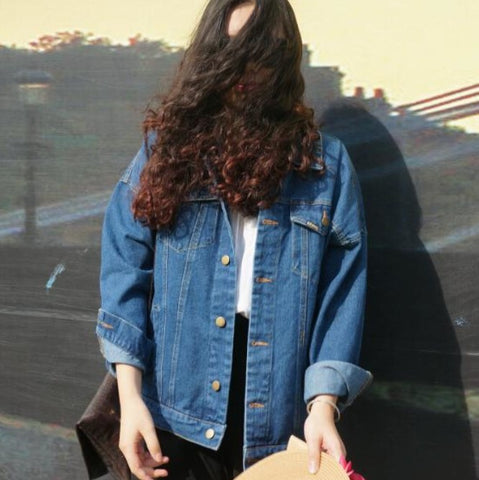 Vintage Plus Size Solid Women Denim Jacket