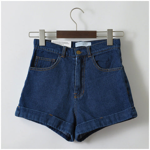 Euro Style Vintage High Waist Cuffed Denim Shorts