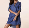 Deep V Lace Up Asymmetrical Short Mini Dress