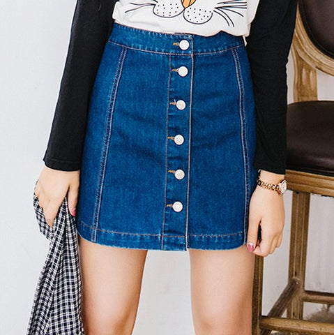 High Waist Vintage A-line Pencil Front Button Denim Skirt