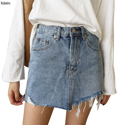 High Waist Irregular Edges Pencil Denim Skirt