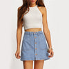 Mini High Waist Sexy A-Line Pockets Blue Single Breasted Denim Skirt