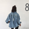 Elegant Vintage Slim Ripped Holes Women Denim Jacket