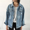 Elegant Vintage Slim Ripped Holes Women Denim Jacket