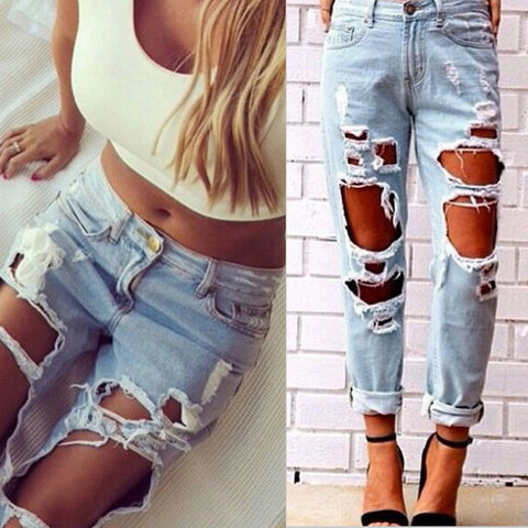 Sexy Women Destroyed Ripped Distressed Slim Jeans